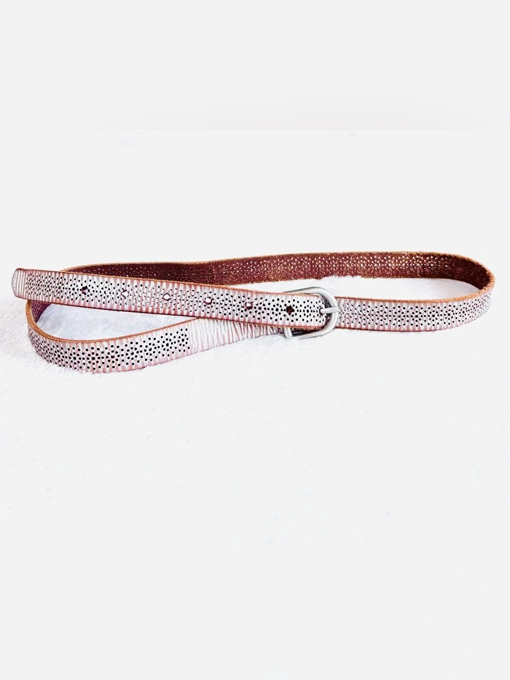 American Eagle Outfitters Skinny Leather Boho Belt, Silver & Brown, Size S